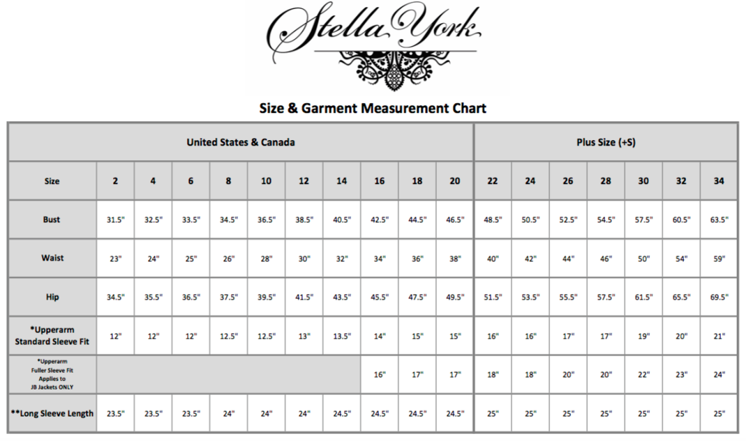 Stella York Size Chart – 7th Avenue ...